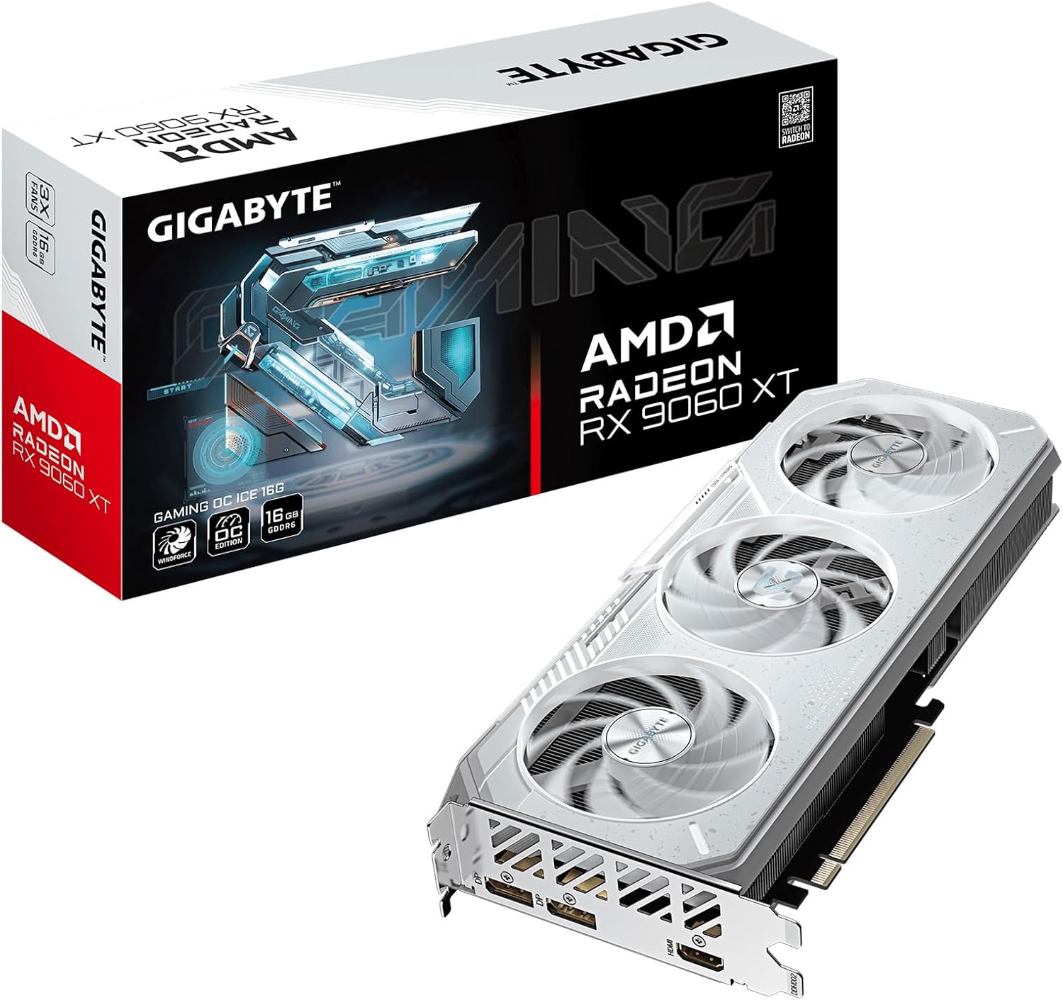GIGABYTE Radeon™ RX 9060 XT Gaming OC ICE 16G Graphics Card (16GB GDDR6, 128-bit, PCIe 5.0, HDMI/DP 2.1, 2 Slot, Hawk Fan, Server-Grade Thermal Gel, Reinforced Structure)