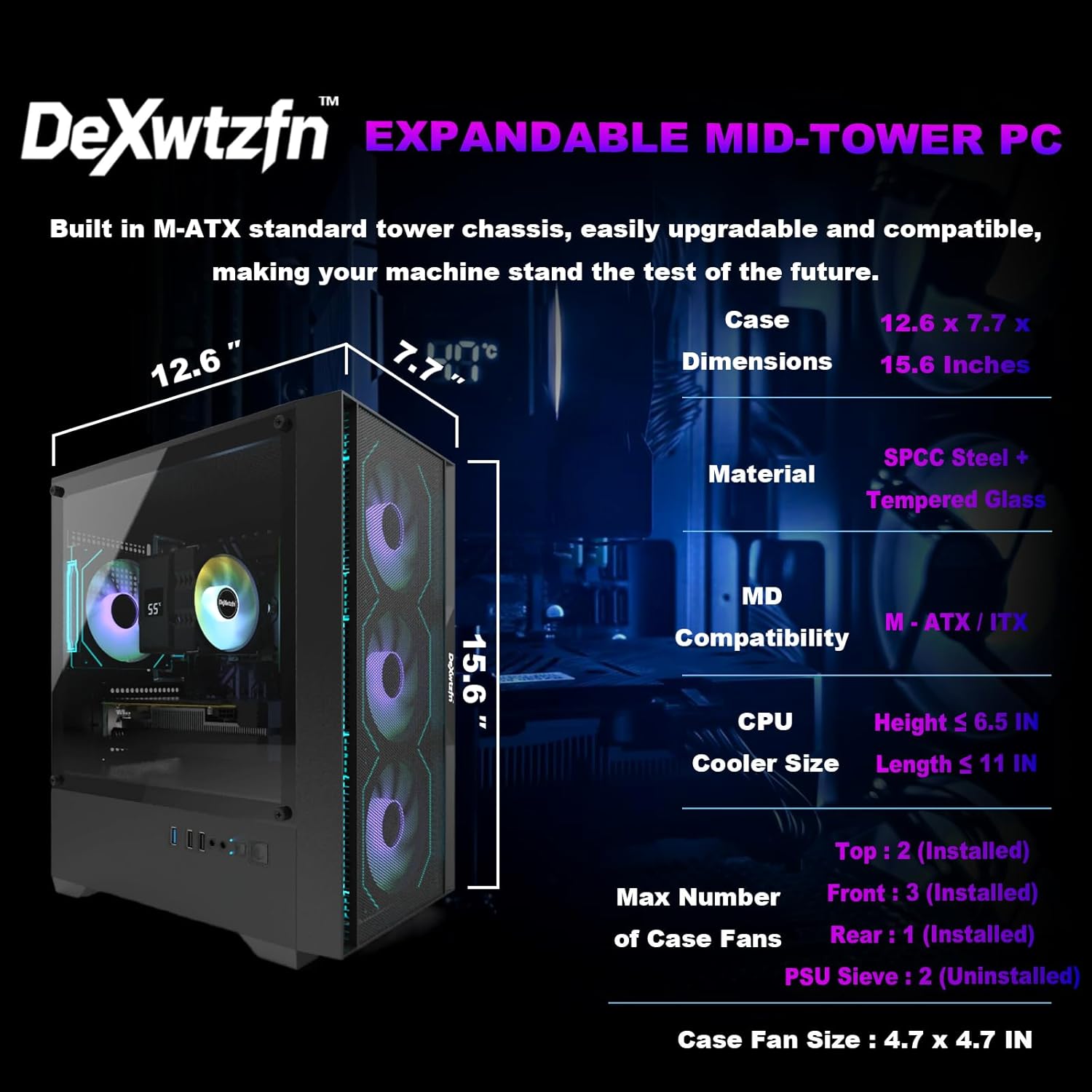 Gaming PC, i7 CPU Up to 4.2 GHz, GTX 1660 Super 6GB DDR6 Graphics Card, 512GB SSD, 16GB RAM, ARGB Fansx4 for Desktop PC, WiFi 6 BT 5.3, Win11 (i7/16G/GTX1660S 6GB) - Image 2